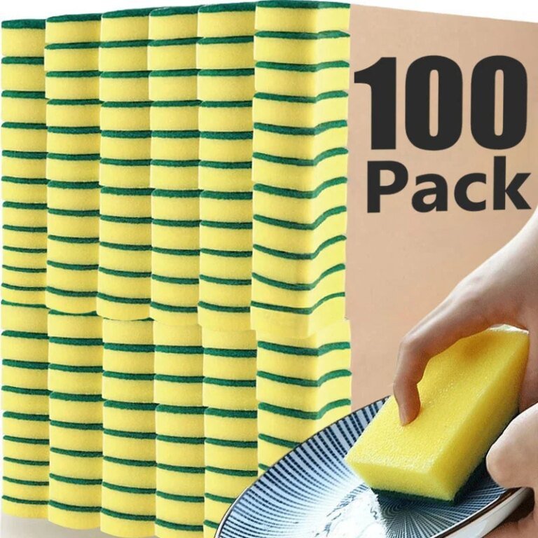 100/1Pcs Kitchen Dishwashing Soft Sponge Absorbent Clean Rub Pot Rust Scouring Pad Removing Kits Household Cleaning Brush Sponge - AliExpress 15